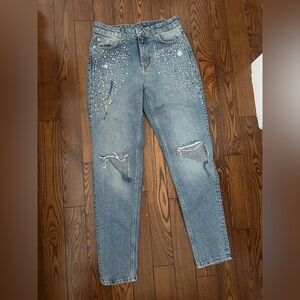 Divided Blue Straight Leg Jeans with Distressed and Sparkle Details